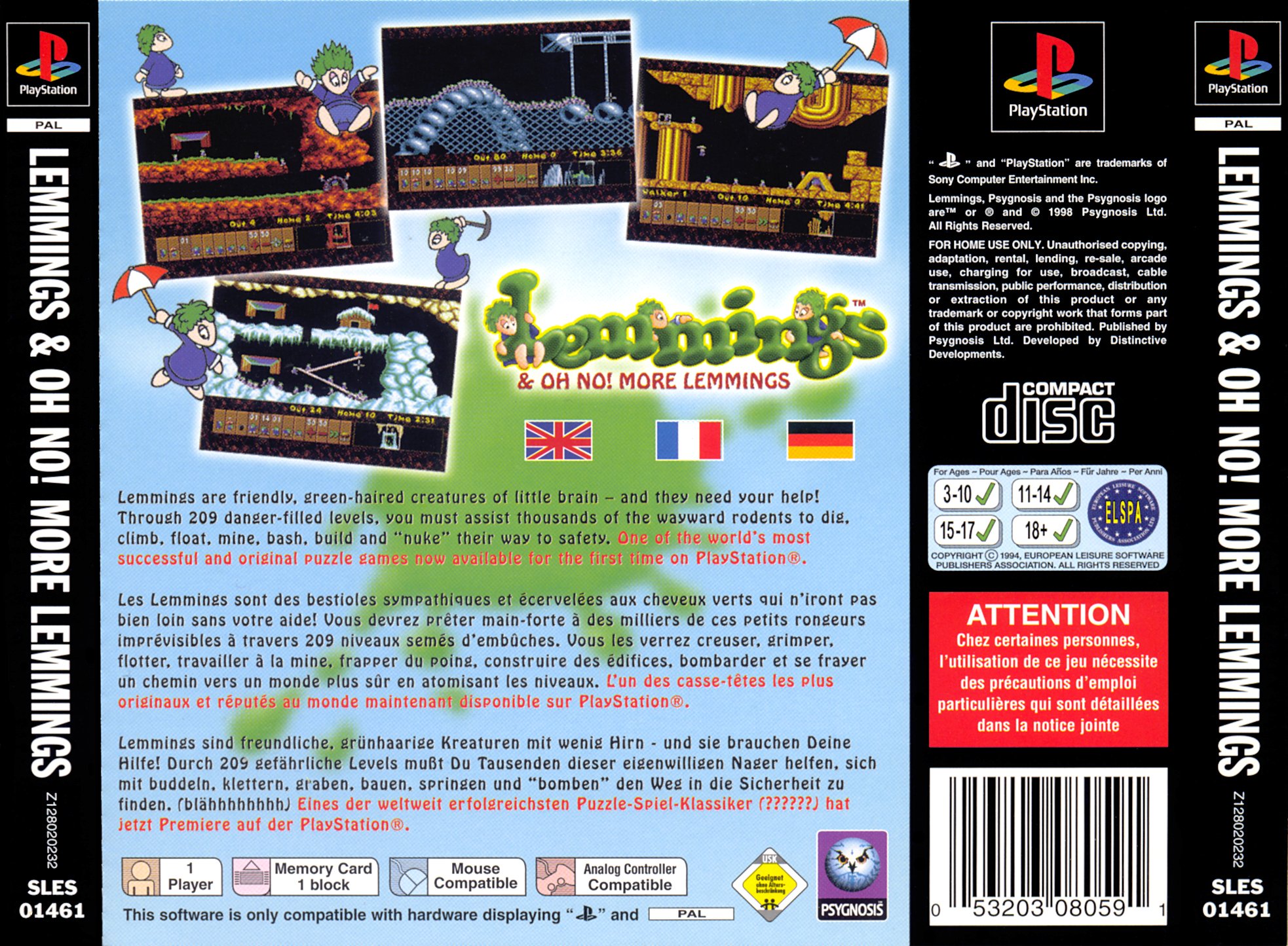 Lemmings & Oh No! More Lemmings PSX cover
