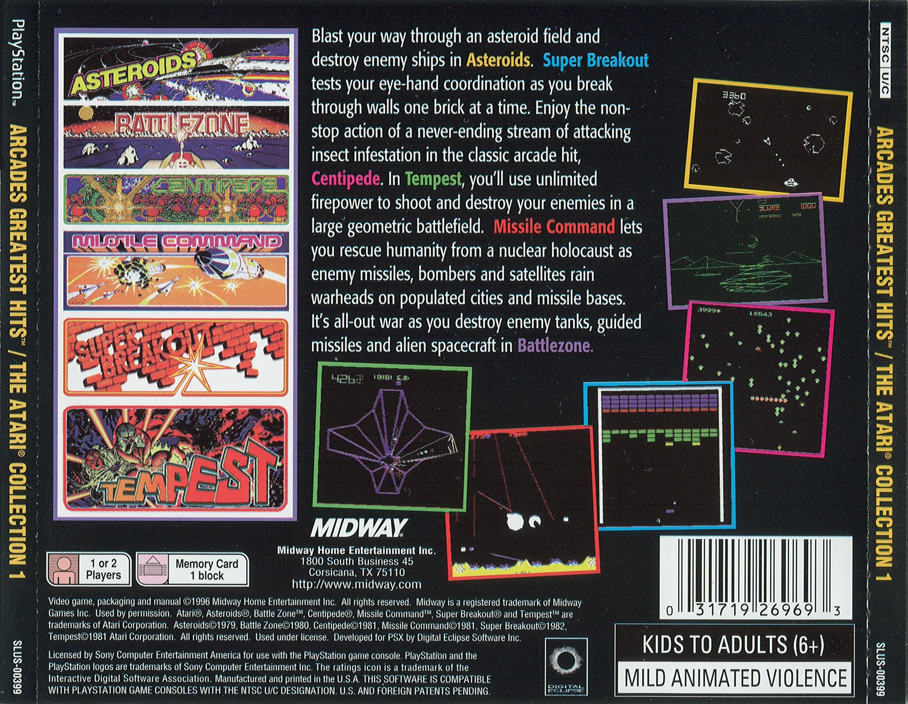 ARCADE'S GREATEST HITS - THE ATARI COLLECTION 1 (NTSC-U) - BACK