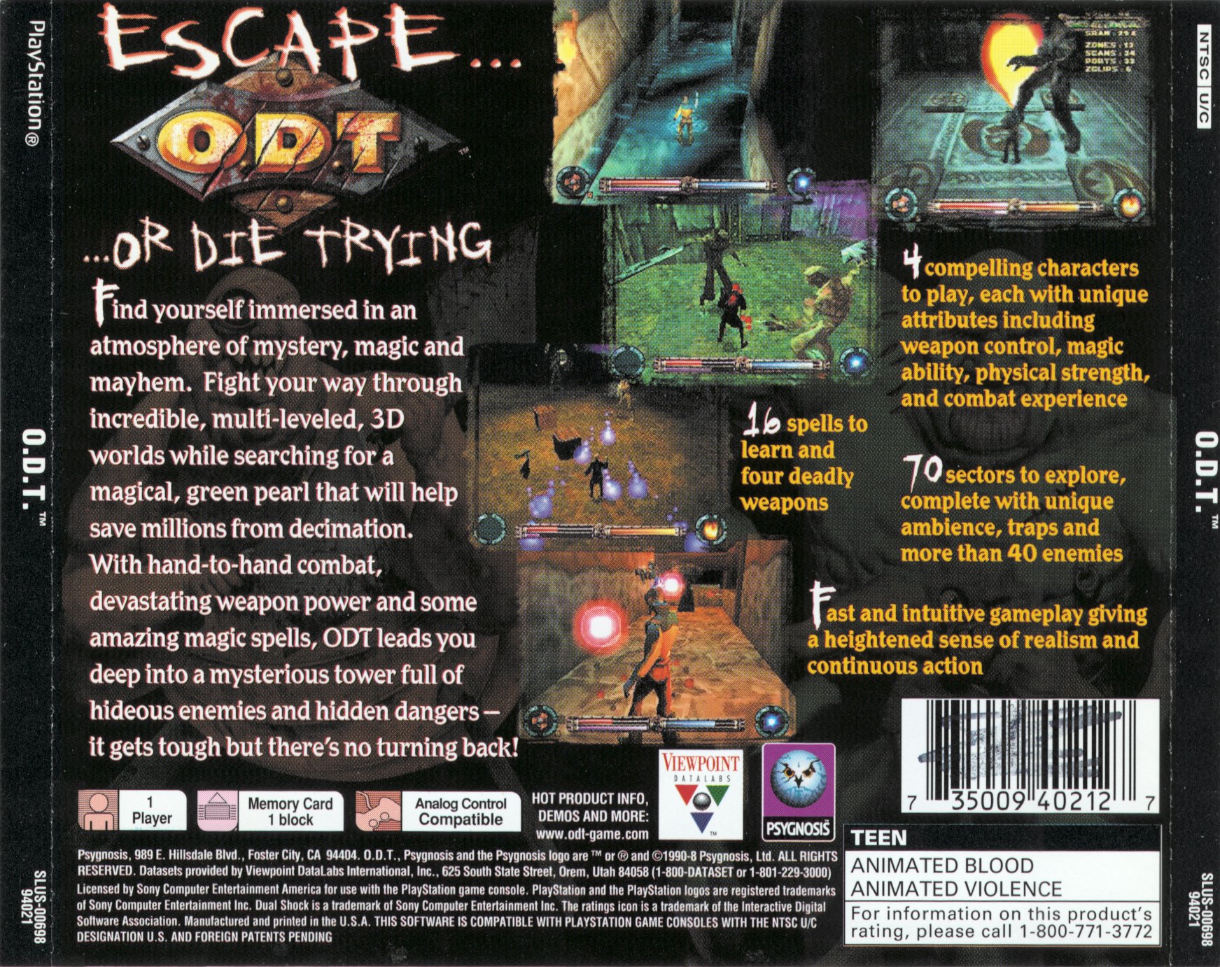 O.D.T. - Escape or Die Trying PSX cover
