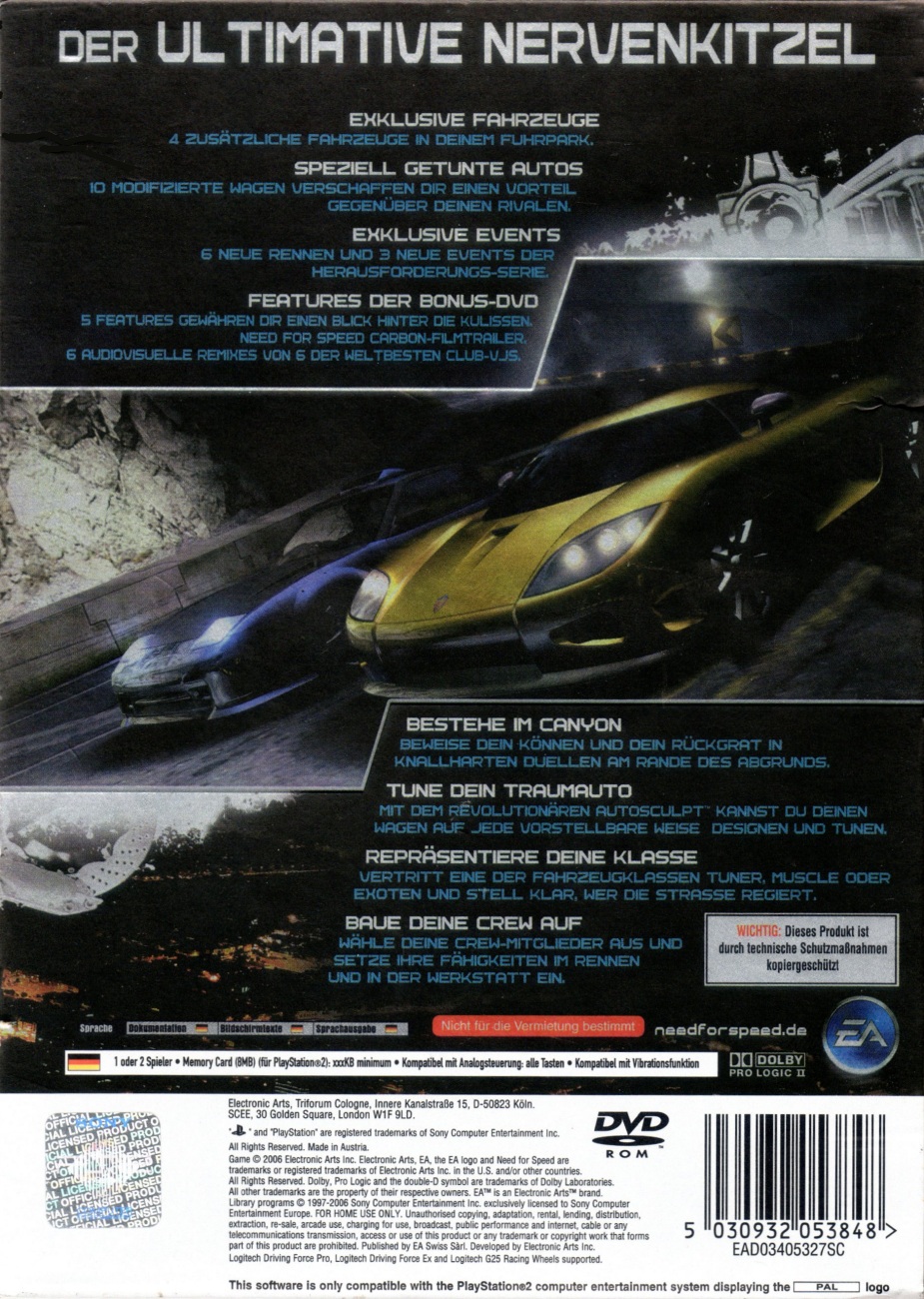 Need For Speed Carbon [collector S Edition] Ps2 Cover