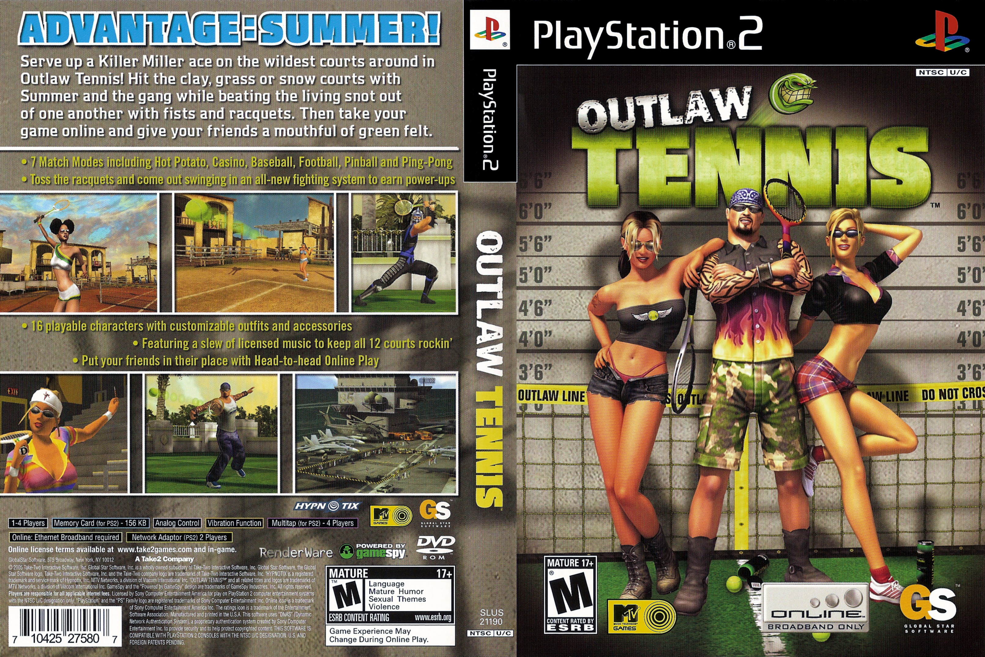 Outlaw Tennis PS2 cover.
