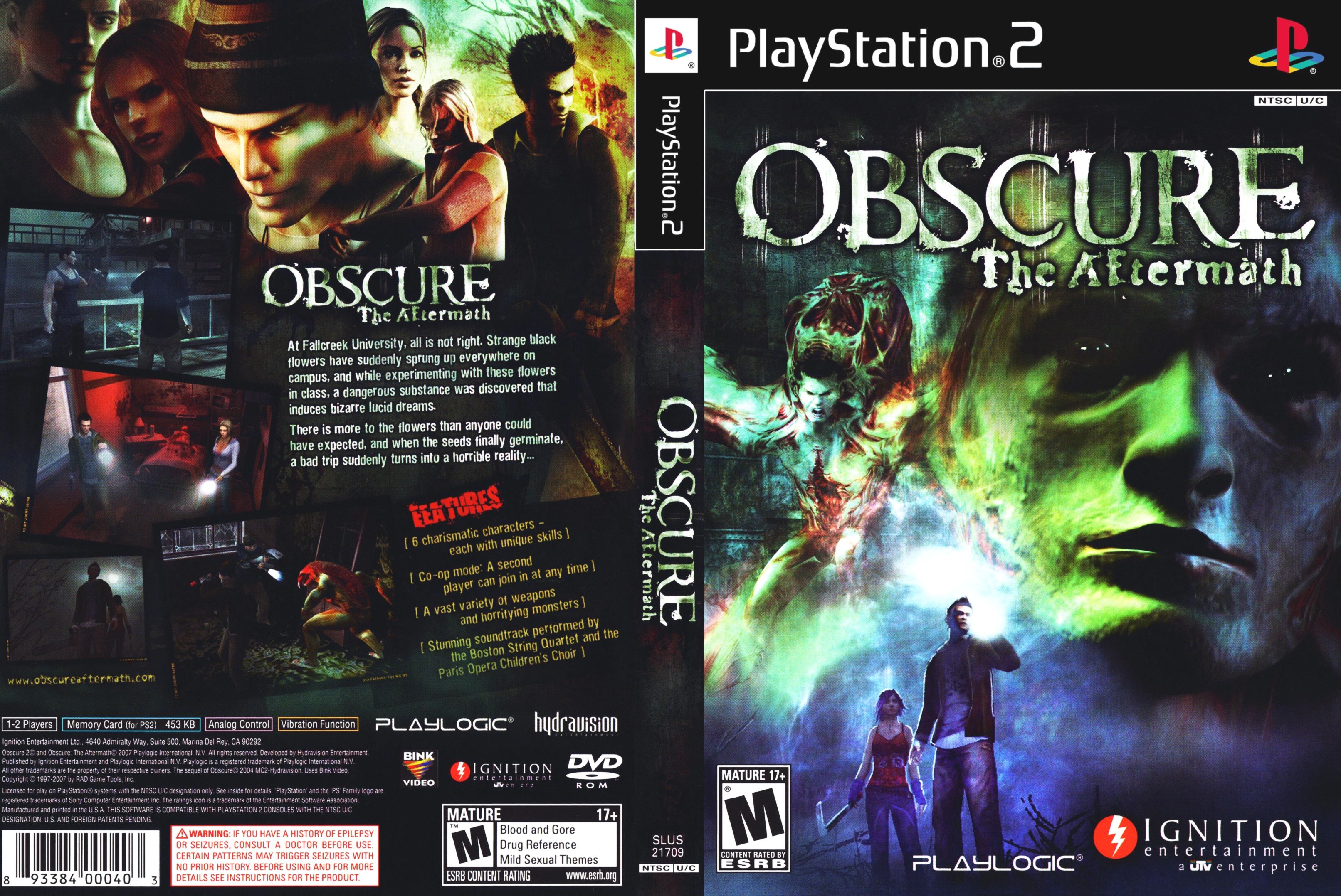 Obscure the aftermath. Obscure 2 PS 2 диск. Obscure: the Aftermath ps2 обложка. Obscure 2 ps2 обложка.